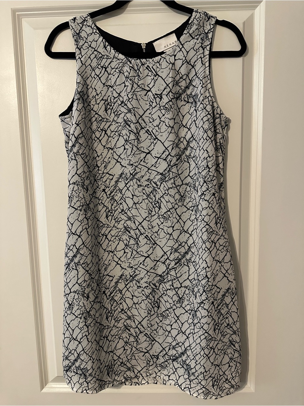 Kenar White Dress with Black Abstract Print